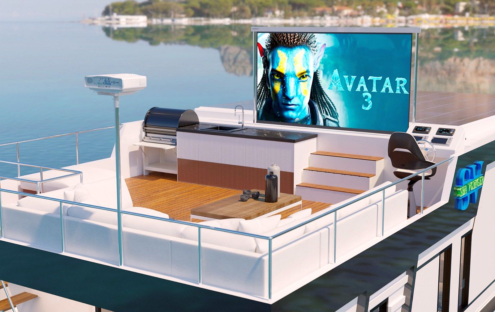 кинотеатр на открытом воздухе хаусбота Sea Voyager